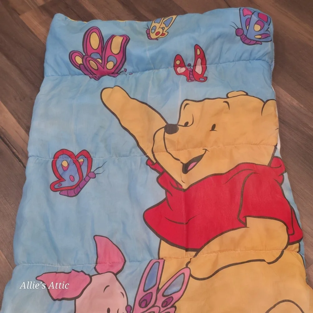Winnie the Pooh Sleeping Bag Vintage Disney Friends Kids Piglet Blue Butterfly